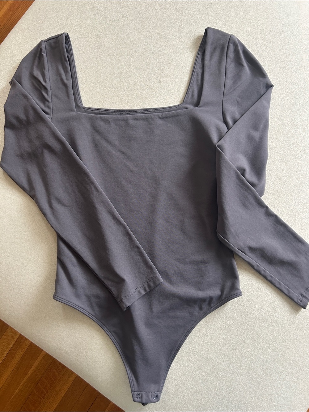 Babaton Square Neck Long Sleeve Bodysuit - Charcoal Gray